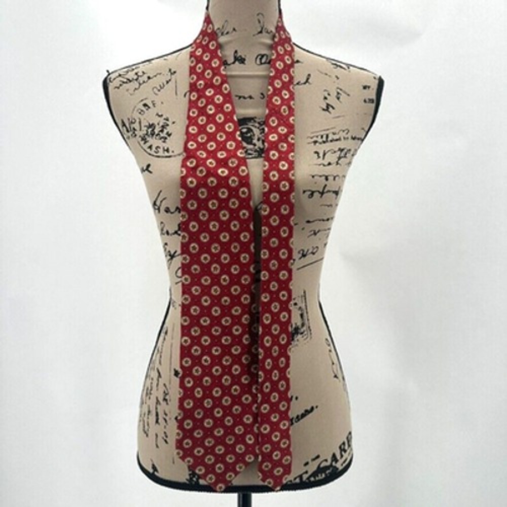 NWT Vintage Ermenegildo Zegna Soft Red Silk Tie‎ Ivory Polka Dots Italy Heritage - Picture 6 of 8